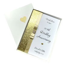 Load image into Gallery viewer, 50th Wedding Anniversary Card - Golden 50 Year Fiftieth Anniversary - 18 Colour Coice - Luxury Bow