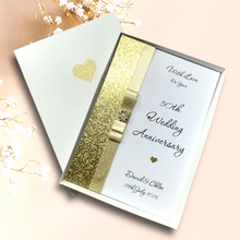 Load image into Gallery viewer, 50th Wedding Anniversary Card - Golden 50 Year Fiftieth Anniversary - 18 Colour Coice - Luxury Bow