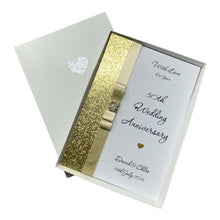 Load image into Gallery viewer, 50th Wedding Anniversary Card - Golden 50 Year Fiftieth Anniversary - 18 Colour Coice - Luxury Bow