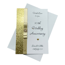 Load image into Gallery viewer, 50th Wedding Anniversary Card - Golden 50 Year Fiftieth Anniversary - 18 Colour Coice - Luxury Bow