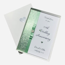 Load image into Gallery viewer, 55th Wedding Anniversary Card - Emerald 55 Year Fifty Fifth Anniversary - 18 Colour Coice - Luxury Bow