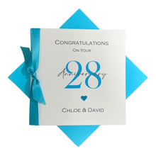 Load image into Gallery viewer, 28th Wedding Anniversary Card - Orchid 28 Year Twenty Eighth Greeting Card, Gift for Wife, Husband, Parents Couple Friends - Ribbon Number