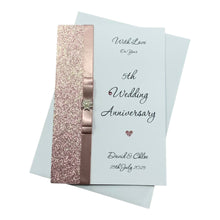 Load image into Gallery viewer, 5th Anniversary Card - Wood 5 Year Fifth Wedding Anniversary - 18 Colour Coice - Luxury Bow