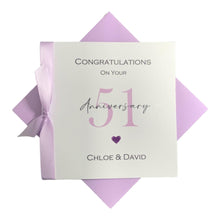 Load image into Gallery viewer, 51st Wedding Anniversary Card - 51 Year Fifty First Greeting Gift Wife Husband Parents Friends - 17 Colours - Ribbon Number