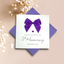 Load image into Gallery viewer, 5th Anniversary Card - Wood 5 Year Fifth Wedding Anniversary Luxury Greeting Card Personalised - Regal Bow