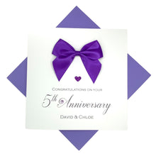 Load image into Gallery viewer, 5th Anniversary Card - Wood 5 Year Fifth Wedding Anniversary Luxury Greeting Card Personalised - Regal Bow