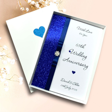 Load image into Gallery viewer, 65th Wedding Anniversary Card - Blue Sapphire 65 Year Sixty Fifth Anniversary -18 Colour Coice - Luxury Bow