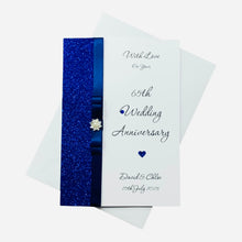 Load image into Gallery viewer, 65th Wedding Anniversary Card - Blue Sapphire 65 Year Sixty Fifth Anniversary -18 Colour Coice - Luxury Bow