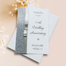 Load image into Gallery viewer, 70th Wedding Anniversary Card - Platinum 70 Year Seventieth Anniversary - 18 Colour Coice - Luxury Bow