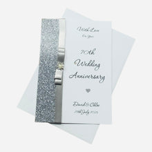 Load image into Gallery viewer, 70th Wedding Anniversary Card - Platinum 70 Year Seventieth Anniversary - 18 Colour Coice - Luxury Bow
