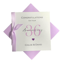 Load image into Gallery viewer, 36th Wedding Anniversary Card - Bone China 36 Year Thirty Sixth Greeting Card, Gift for Wife Husband Parents - 17 Colours- Ribbon Number
