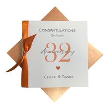 Load image into Gallery viewer, 32nd Wedding Anniversary Card - Lapis 32 Year Thirty Second Greeting Card, Gift for Wife Husband Parents - 17 Colours- Ribbon Number
