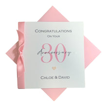 Load image into Gallery viewer, 30th Wedding Anniversary Card - Pearl 30 Year Thirtieth Greeting Card, Gift for Wife Husband Parents Couple - 17 Colours - Ribbon Number