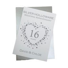 Load image into Gallery viewer, 16th Wedding Anniversary Card - Silver Holloware 16 Year Sixteenth Anniversary Luxury Greeting Card - Love Heart