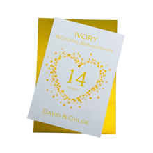 Load image into Gallery viewer, 14th Wedding Anniversary Card - Ivory 14 Year Fourteenth Anniversary Luxury Greeting Card, Personalised - Love Heart
