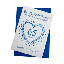 Load image into Gallery viewer, 65th Wedding Anniversary Card - Blue Sapphire 65 Year Sixty Fifth Anniversary Luxury Greeting Card Personalised - Love Heart