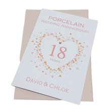 Load image into Gallery viewer, 18th Wedding Anniversary Card - Porcelain 18 Year Eighteenth Anniversary Luxury Greeting Card, Personalised - Love Heart