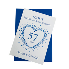 Load image into Gallery viewer, 57th Wedding Anniversary Card - Night 57 Year Fifty Seventh Anniversary Luxury Greeting Personalised - Love Heart