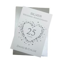 Load image into Gallery viewer, 25th Wedding Anniversary Card - Silver 25 Year Twenty Fifth Anniversary Luxury Greeting Card, Personalised - Love Heart