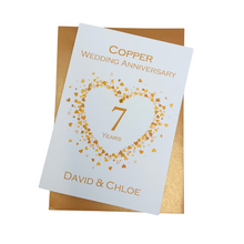 Load image into Gallery viewer, 7th Anniversary Card - Copper 7 Year Seventh Wedding Anniversary Luxury Greeting Card Personalised - Love Heart
