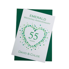 Load image into Gallery viewer, 55th Wedding Anniversary Card - Emerald 55 Year Fifty Fifth Anniversary Luxury Greeting Card Personalised - Love Heart