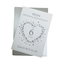 Load image into Gallery viewer, 6th Anniversary Card - Iron 6 Year Sixth Wedding Anniversary Luxury Greeting Card, Personalised - Love Heart