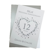 Load image into Gallery viewer, 12th Wedding Anniversary Card - Silk 12 Year Twelfth Anniversary Luxury Greeting Card, Personalised - Love Heart