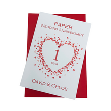 Load image into Gallery viewer, 1st Anniversary Card - Paper 1 Year First Wedding Anniversary Luxury Greeting Card Personalised - Love Heart