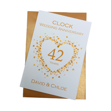 Load image into Gallery viewer, 42nd Wedding Anniversary Card - Clock 42 Year Forty Second Anniversary Luxury Greeting Card Personalised - Love Heart