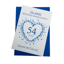 Load image into Gallery viewer, 54th Wedding Anniversary Card - Glass 54 Year Fifty Fourth Anniversary Luxury Greeting Personalised - Love Heart