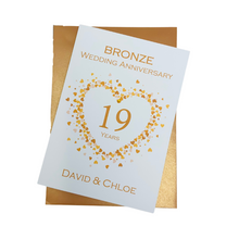 Load image into Gallery viewer, 19th Wedding Anniversary Card - Bronze 19 Year Nineteenth Anniversary Luxury Greeting Card Personalised  - Love Heart