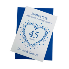 Load image into Gallery viewer, 45th Wedding Anniversary Card - Sapphire 45 Year Forty Fifth Anniversary Luxury Greeting Card Personalised - Love Heart