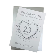 Load image into Gallery viewer, 23rd Wedding Anniversary Card - Silver Plate 23 Year Twenty Third Anniversary Luxury Greeting Card, Personalised - Love Heart