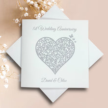 Load image into Gallery viewer, Any Year Wedding Anniversary Personalised Card - 1st, 2nd, 3rd, 4th, 5th etc - Vintage Heart