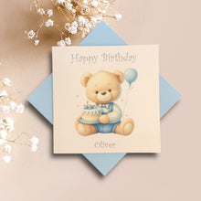 Load image into Gallery viewer, Birthday Card - Personalised Greeting Card - Blue Cake
