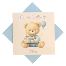 Load image into Gallery viewer, Birthday Card - Personalised Greeting Card - Blue Cake