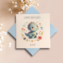 Load image into Gallery viewer, Birthday Card - Personalised Greeting Card - Blue Dinosaur 2
