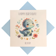 Load image into Gallery viewer, Birthday Card - Personalised Greeting Card - Blue Dinosaur 2