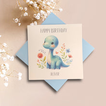 Load image into Gallery viewer, Birthday Card - Personalised Greeting Card - Blue Dinosaur 3
