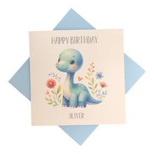 Load image into Gallery viewer, Birthday Card - Personalised Greeting Card - Blue Dinosaur 3