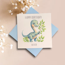 Load image into Gallery viewer, Birthday Card - Personalised Greeting Card - Blue Dinosaur 4
