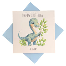 Load image into Gallery viewer, Birthday Card - Personalised Greeting Card - Blue Dinosaur 4