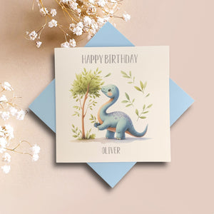 Birthday Card - Personalised Greeting Card - Blue Dinosaur 5