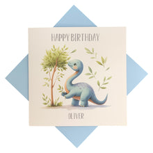 Load image into Gallery viewer, Birthday Card - Personalised Greeting Card - Blue Dinosaur 5