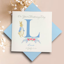 Load image into Gallery viewer, Peter Rabbit A-Z Personalised Boys Christening Watercolour Card - Baptism, Naming Day Etc