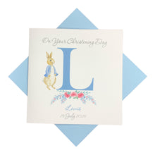 Load image into Gallery viewer, Peter Rabbit A-Z Personalised Boys Christening Watercolour Card - Baptism, Naming Day Etc
