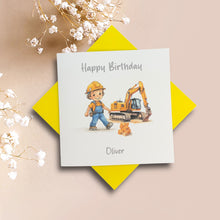 Load image into Gallery viewer, Birthday Card - Personalised Greeting Card - Construction Boy