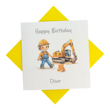 Load image into Gallery viewer, Birthday Card - Personalised Greeting Card - Construction Boy