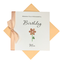 Load image into Gallery viewer, Glitter Peach Flower Birthday Card
