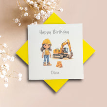 Load image into Gallery viewer, Birthday Card - Personalised Greeting Card - Construction Girl